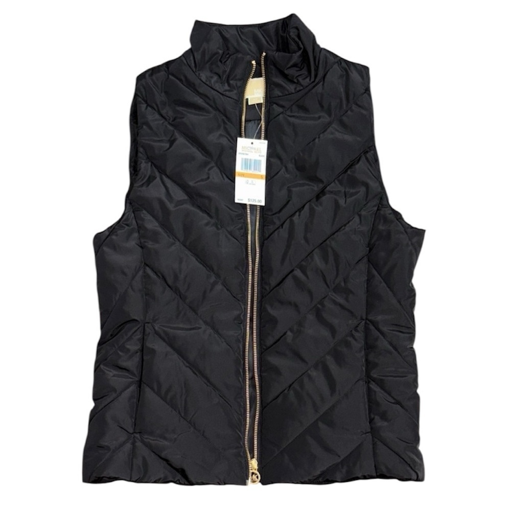 MICHAEL Michael Kors Black Puffer Vest with Gold Zipper NWT Size Small P